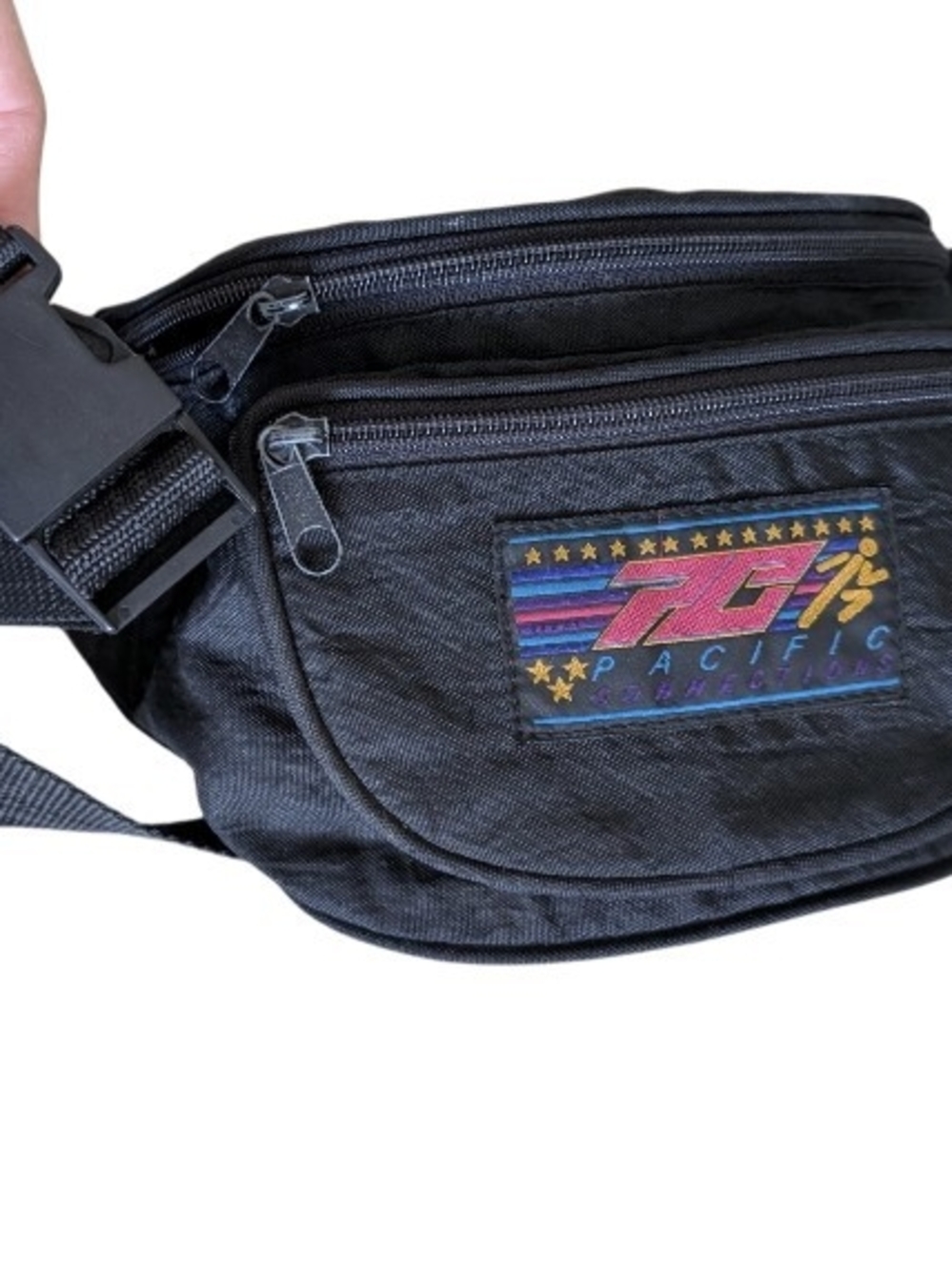Vintage Pacific Connections 90s Neon Logo Fanny Pack Belt Bag Black